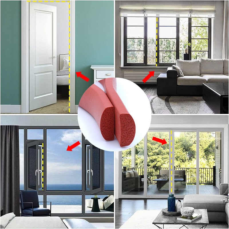 Custom D Shape Weather Stripping for Small Gaps, Self-Adhesive Silicone Foam Seal Strip for Windows and Doors